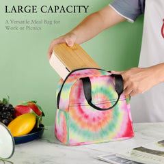 Tie Dye Patterned Insulated Lunch Bag with Pocket Thermal Waterproof