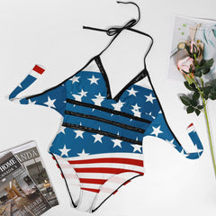 Patriotic American Flag Women's Halter One-Piece Swimsuits