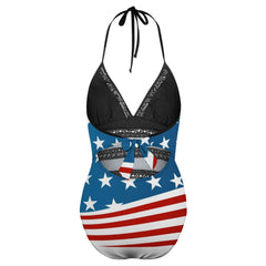 Patriotic American Flag Women's Halter One-Piece Swimsuits