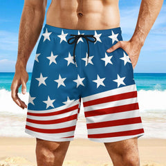 Patriotic American Flag Men's Beach Shorts