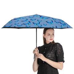 Anti-UV Blue Butterflies Umbrella with Convenient Automatic Open and Close Function