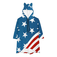 Patriotic American Flag Cat Ears Hooded Pullover Women's Hoodie