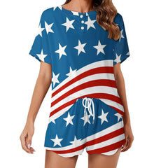 Patriotic American Flag Short Sleeve Loungewear Set with Shorts and Shirt Sleepwear Pajamas