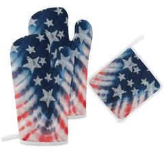 American Flag Printed Oven Mitt & Pad Set of 3 Perfect for Independance Day BBQ