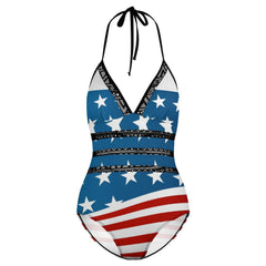 Patriotic American Flag Women's Halter One-Piece Swimsuits