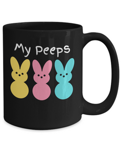 My Peeps Bunnies Black Ceramic Mug gift for Easter