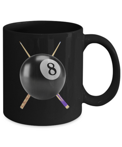 Black 8 Ball Billiards Pool Cues Ceramic Mug gift for someone who plays pool