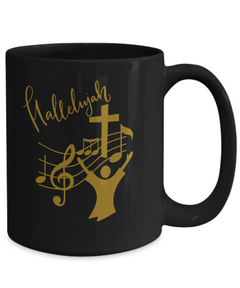 Hallelujah Church Choir Music Director Black Ceramic Mug gift for Choir Singer