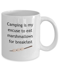 Camping Eating Marshmallows for Breakfast Ceramic Coffee Mug 11oz 15oz Camp gift for camper