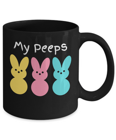 My Peeps Bunnies Black Ceramic Mug gift for Easter