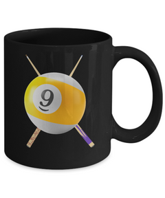 9 Ball Billiards Pool Cues Ceramic Black Mug gift for pool Player