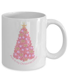 Pink Christmas Tree Coffee Mug, Christmas Coffee Cup