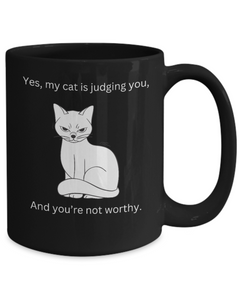 Funny Judging Cat Coffee Mug Coffee Cup in Black