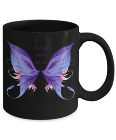 Purple Memorial Angel Wings Black Ceramic Mug Death of Loved One Personal Loss