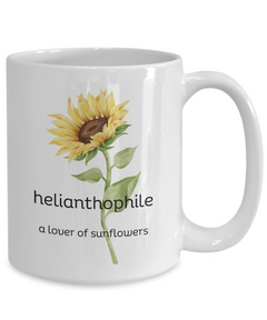 Helianthophile Sunflower Lover mug, Sunflowers coffee cup