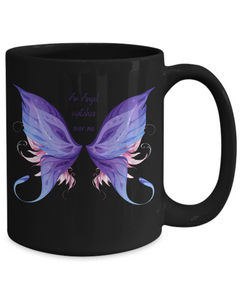 Purple Memorial Angel Wings Black Ceramic Mug Death of Loved One Personal Loss