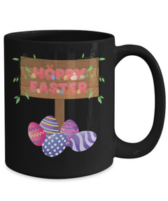 Hoppy Easter sign Easter gift Ceramic Black Mug gift for Easter Eggs