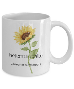 Helianthophile Sunflower Lover mug, Sunflowers coffee cup