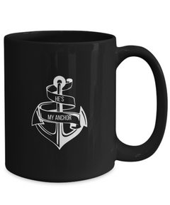 Jesus He's my Anchor Black Ceramic Mug gift for church member