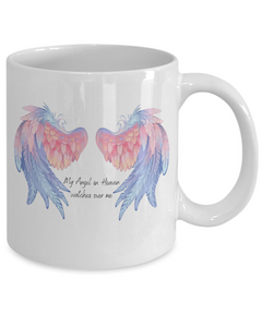 My Angel in Heaven Blue and Pink Angel Wings White Ceramic Mug Personal Loss Death in Memory Memorial Mug Miscarriage or Child Loss