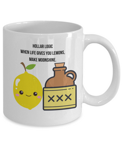 Funny Mug Hollar Logic Lemon Moonshine Ceramic White Mug gift for Hollar Living Rednecks