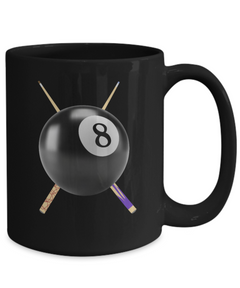 Black 8 Ball Billiards Pool Cues Ceramic Mug gift for someone who plays pool