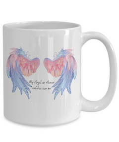 My Angel in Heaven Blue and Pink Angel Wings White Ceramic Mug Personal Loss Death in Memory Memorial Mug Miscarriage or Child Loss