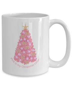 Pink Christmas Tree Coffee Mug, Christmas Coffee Cup