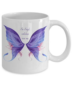 Memorial An Angel Watches Over Me Angel Wings Black Ceramic Mug Death of Loved One Personal Loss