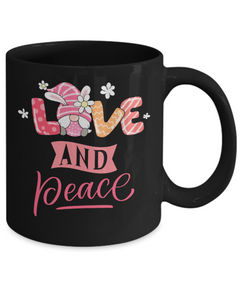 Easter Mug Love and Peace Gnomes Ceramic Black Mug Gift for Easter Gnomes