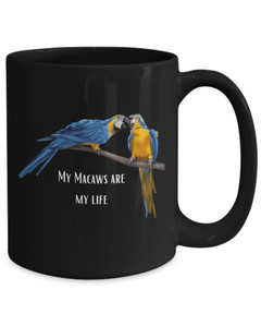 Blue Macaw Parrot Black Ceramic Mug Gift for Bird Owner 15oz