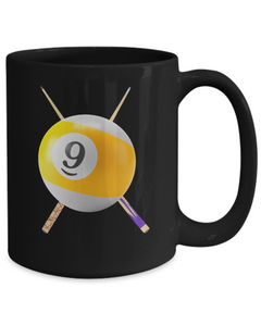 9 Ball Billiards Pool Cues Ceramic Black Mug gift for pool Player