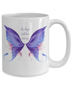 Memorial An Angel Watches Over Me Angel Wings Black Ceramic Mug Death of Loved One Personal Loss