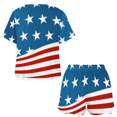 Patriotic American Flag Short Sleeve Loungewear Set with Shorts and Shirt Sleepwear Pajamas