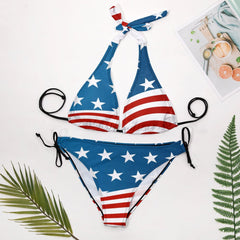 Patriotic American Flag Two Piece Halter Swimsuit