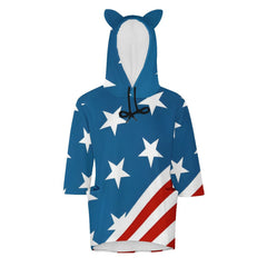 Patriotic American Flag Cat Ears Hooded Pullover Women's Hoodie