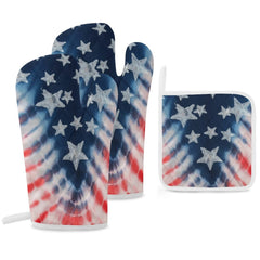 American Flag Printed Oven Mitt & Pad Set of 3 Perfect for Independance Day BBQ