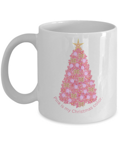 Pink Christmas Tree Coffee Mug, Christmas Coffee Cup