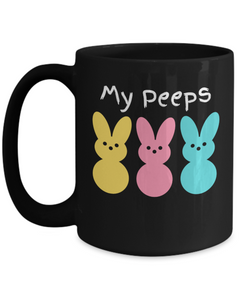 My Peeps Bunnies Black Ceramic Mug gift for Easter