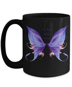 Purple Memorial Angel Wings Black Ceramic Mug Death of Loved One Personal Loss