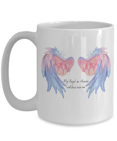 My Angel in Heaven Blue and Pink Angel Wings White Ceramic Mug Personal Loss Death in Memory Memorial Mug Miscarriage or Child Loss