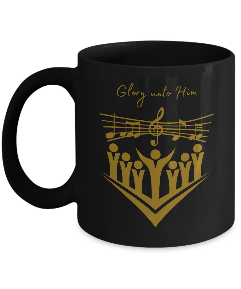 Glory Unto Him Church Choir Ceramic Black Mug gift for church choir singer music director