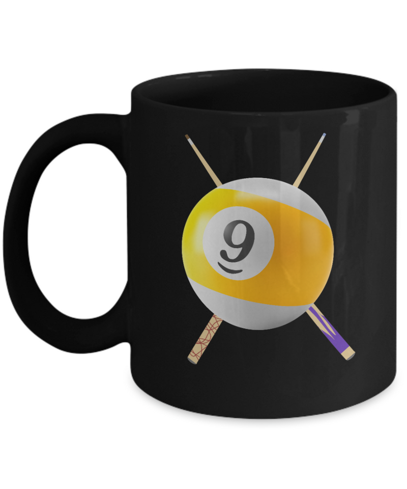 9 Ball Billiards Pool Cues Ceramic Black Mug gift for pool Player