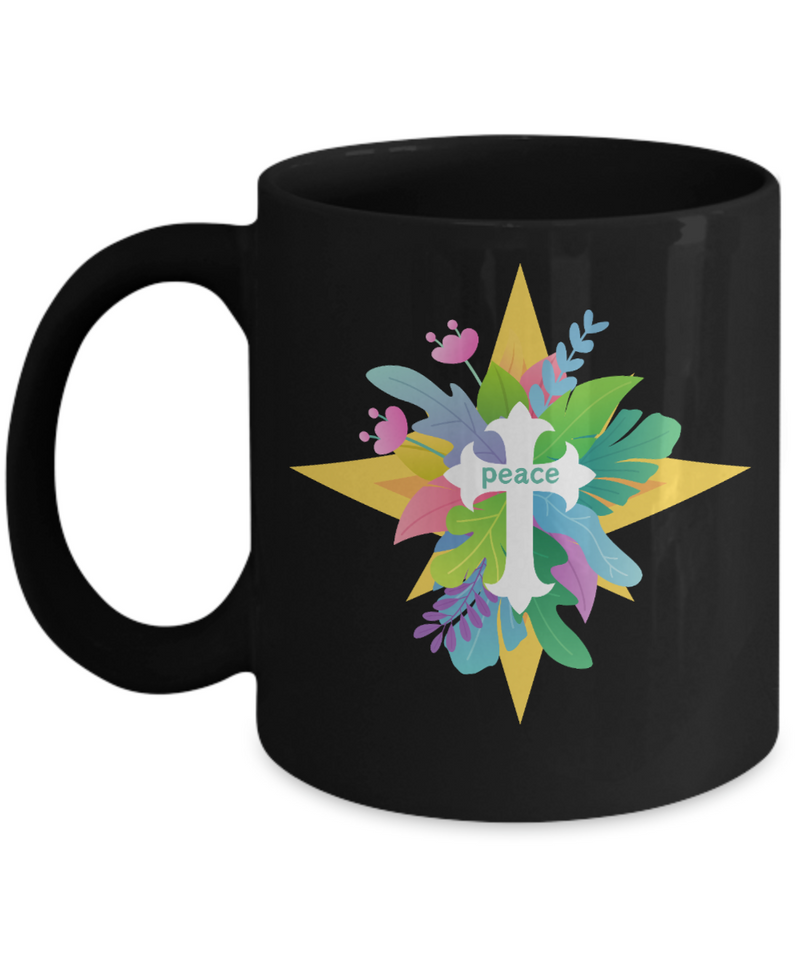 Colorful Peace Cross Black Ceramic Mug gift for Easter gift for Christian