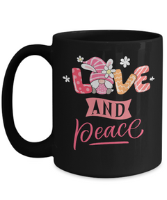 Easter Mug Love and Peace Gnomes Ceramic Black Mug Gift for Easter Gnomes