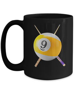 9 Ball Billiards Pool Cues Ceramic Black Mug gift for pool Player