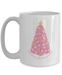 Pink Christmas Tree Coffee Mug, Christmas Coffee Cup