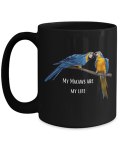 Blue Macaw Parrot Black Ceramic Mug Gift for Bird Owner 15oz