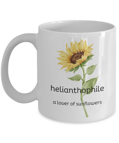 Helianthophile Sunflower Lover mug, Sunflowers coffee cup