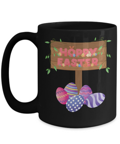 Hoppy Easter sign Easter gift Ceramic Black Mug gift for Easter Eggs